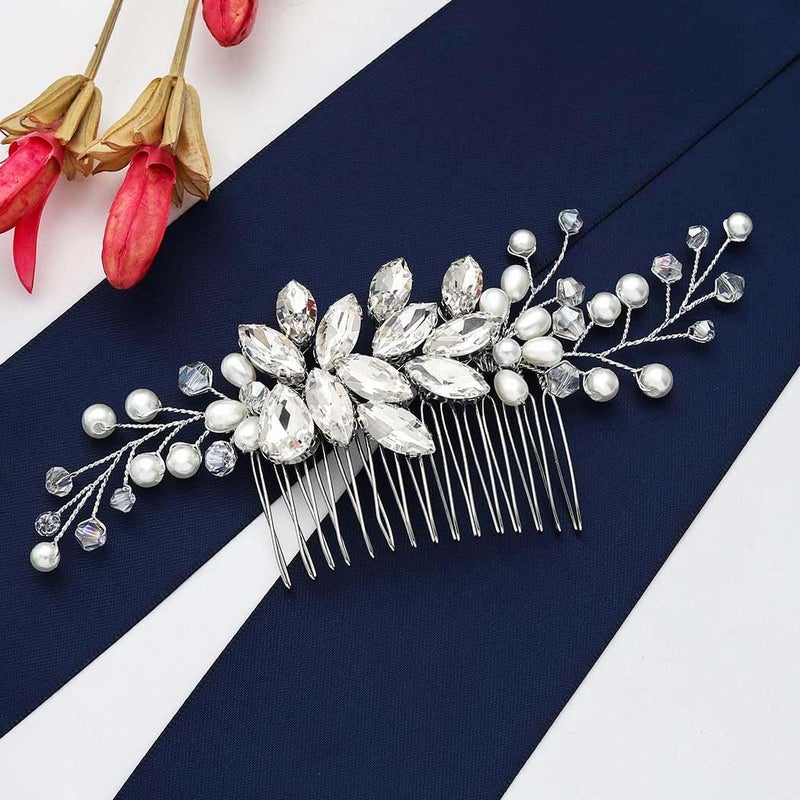 GORAIS Wedding Hair Comb Rhinestones Bridal Hair Accessories Pearl Hair Pieces for Brides - Image 3